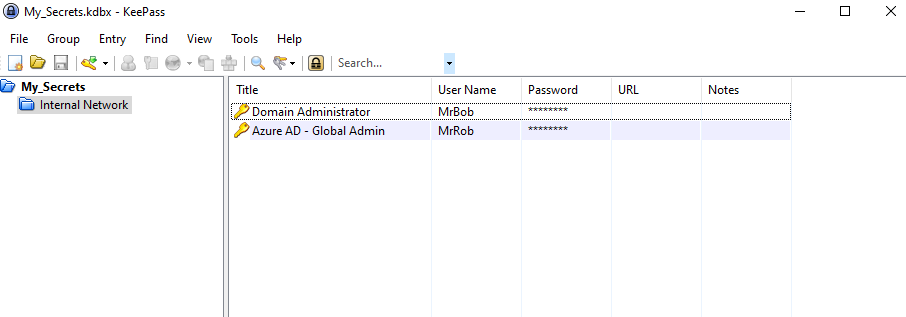 Screenshot shows an unlocked KeePass database, My_Secrets.kbdx
